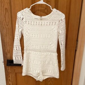 White Lace Long Sleeve Romper